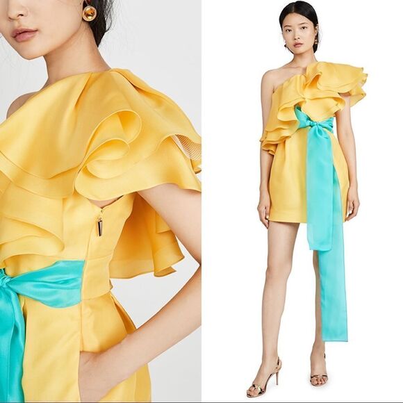 PRABAL GURUNG Carsix 100% Silk One Shoulder Dress - Picture 3 of 12